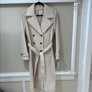 Bagatelle Collection Women's Beige Plaid Trench Coat